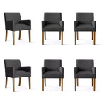 Ensemble de 6 chaises de salle à manger rembourrées avec accoudoirs, fauteuils modernes en lin avec pieds en bois, chaises d’appoint pour salle à manger et salon - Panipeachy