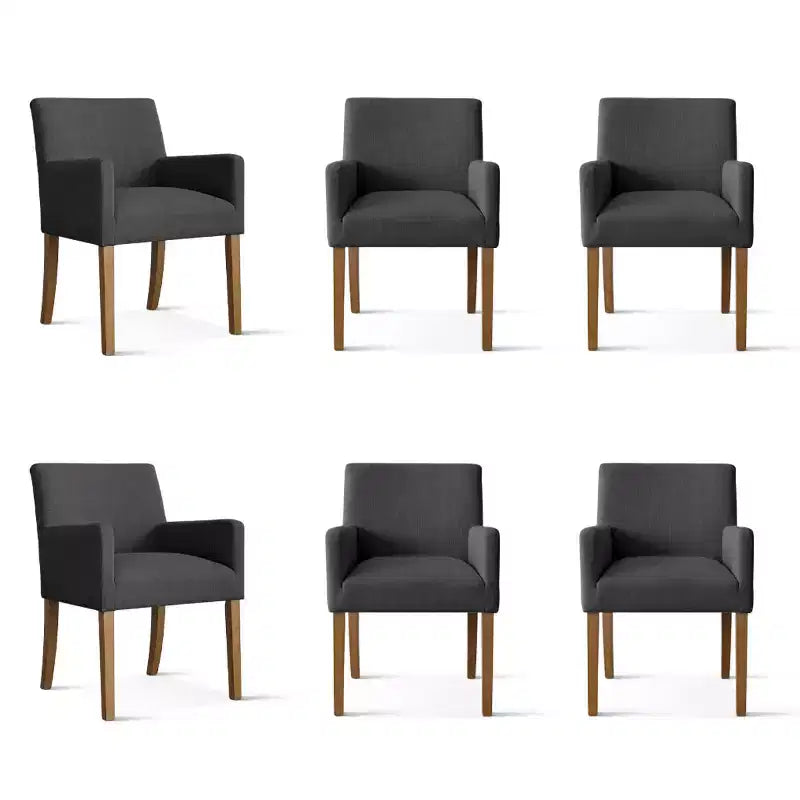 Ensemble de 6 chaises de salle à manger rembourrées avec accoudoirs, fauteuils modernes en lin avec pieds en bois, chaises d’appoint pour salle à manger et salon - Panipeachy