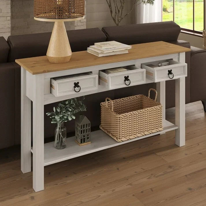 Wood Hall Table Console 3 Drawers Corona | Furniture Dash - N/A