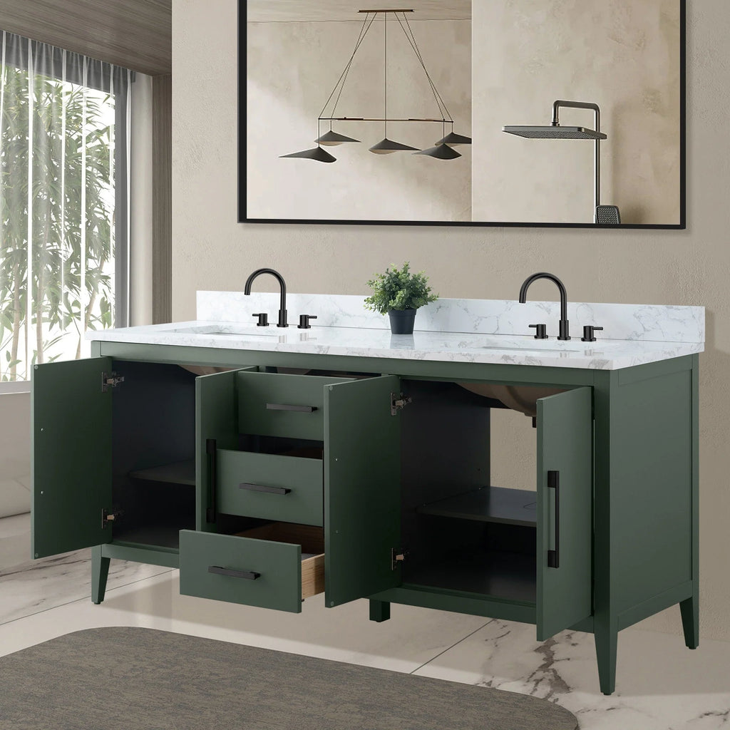 Meuble-lavabo Vanity Art 72 à double vasque avec plateau en marbre reconstitué