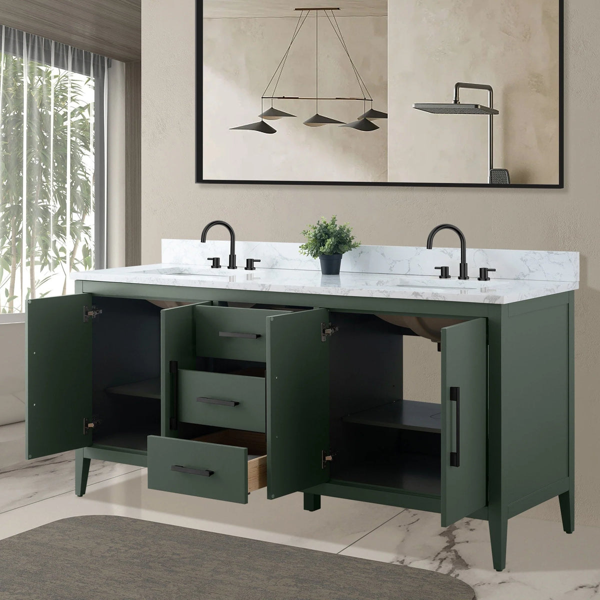 Meuble-lavabo Vanity Art 72 à double vasque avec plateau en marbre reconstitué