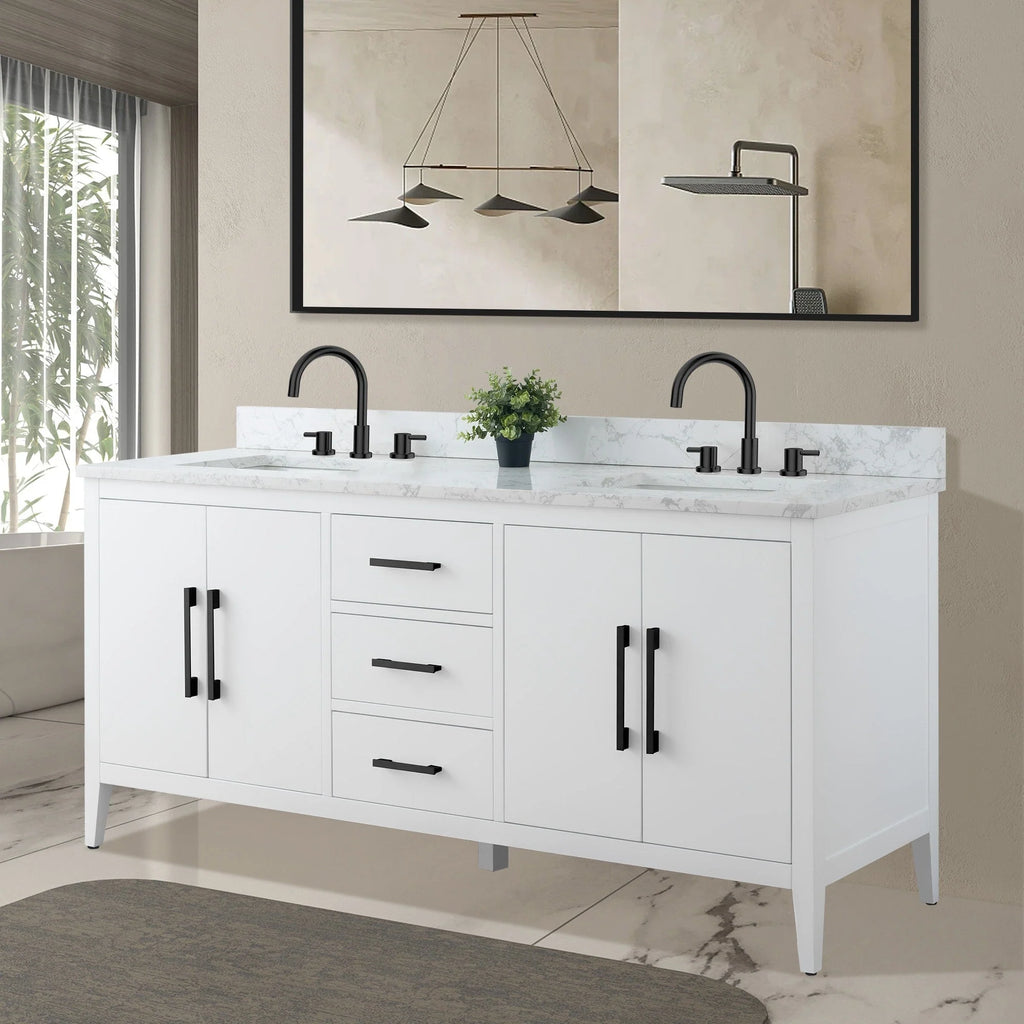 Meuble-lavabo Vanity Art 72 à double vasque avec plateau en marbre reconstitué