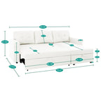 Divano componibile reversibile trasformabile con letto estraibile, chaise longue con contenitore nascosto e gambe resistenti