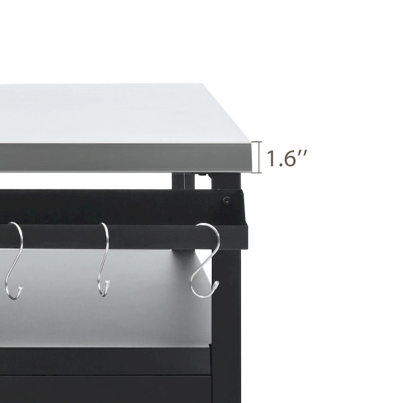 Îlot de cuisine extérieur avec plateau en acier inoxydable, chariot de gril en métal avec meuble de rangement - N/A