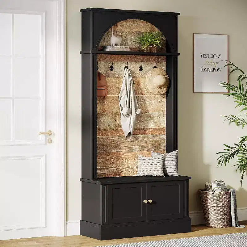Lantine 70,86 Meuble d’entrée avec banc, rangement 4-en-1 pour l’entrée : porte-manteau, étagère à chaussures et banc de vestiaire pour couloir