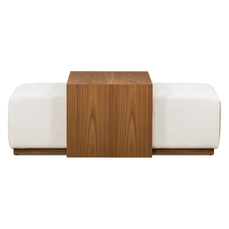 Pouf Jarmo Poly & Bark con tavolino regolabile in noce, vera pelle italiana pieno fiore