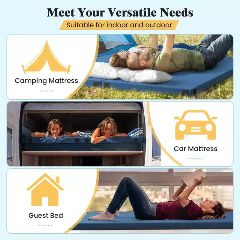 Materasso da campeggio in memory foam Costway con fondo antiscivolo e borsa da viaggio per dormire all’aperto, grigio/blu