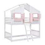 Letto a soppalco matrimoniale singolo a forma di casetta, letto rialzato in legno tipo casetta con scaletta e sponde di sicurezza per bambini
