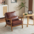 Poltrona d’accento imbottita in misto lino con gambe in legno e un cuscino, beige