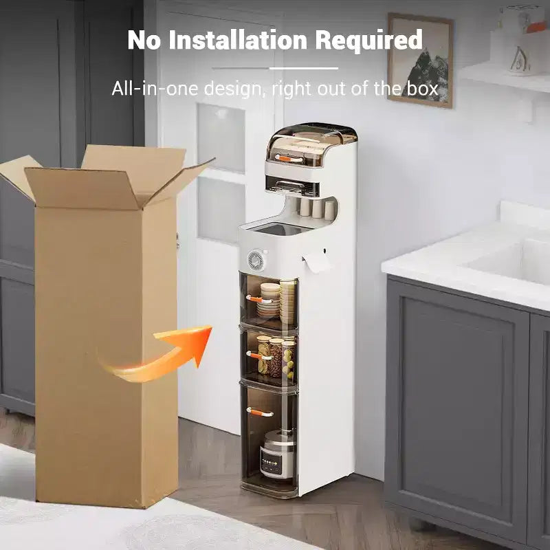 Mobiletto slim per bagno, mobile stretto a 7 ripiani con organizer impermeabili, porta fazzoletti e ruote, ideale per bagno, cucina e lavanderia