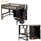 Full Pine Loft Bed with Desk and Storage