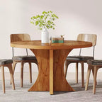 Lantine 47.24-Inch Round Dining Table for 4-6, Farmhouse Kitchen Table with Pedestal Base, Small Dinner Table for Dining Room, Living Room, Brown