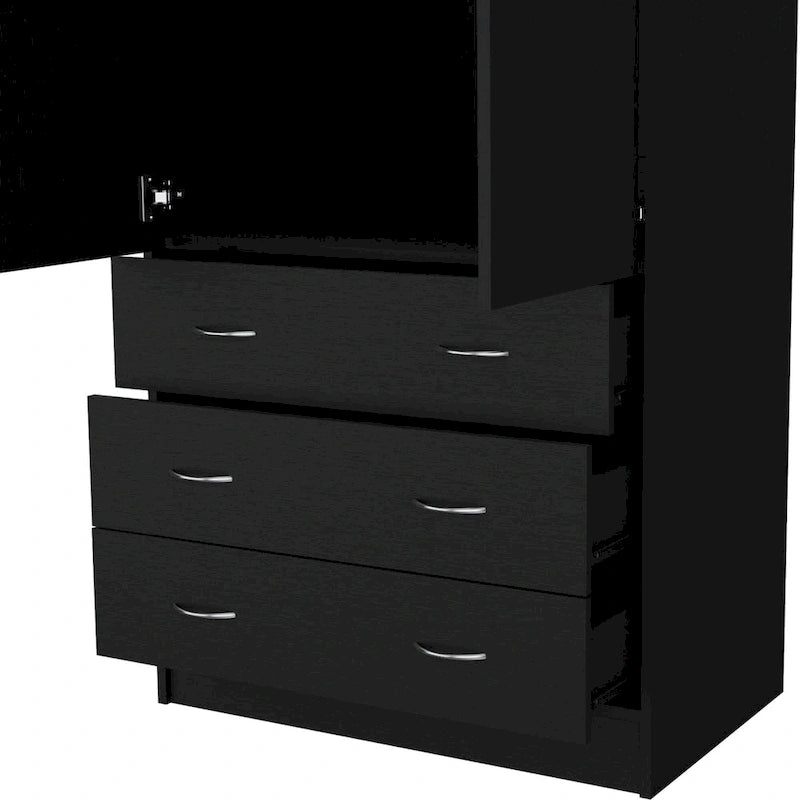Armoire moderne à deux portes avec 3 tiroirs et 1 tringle pour chambre