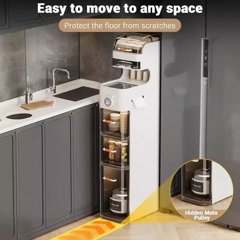 Mobiletto slim per bagno, mobile stretto a 7 ripiani con organizer impermeabili, porta fazzoletti e ruote, ideale per bagno, cucina e lavanderia