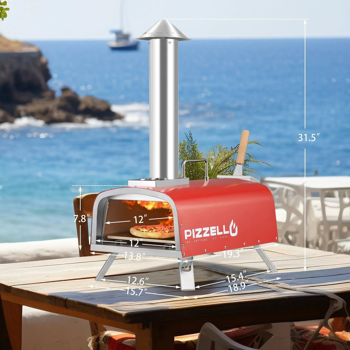 Four à pizza extérieur multicombustible, appareil à pizza cuite sur pierre avec brûleur à gaz et compartiment à bois – 12 pouces