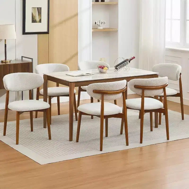 Ensemble de 4 chaises de salle à manger, chaises rembourrées modernes du milieu du siècle, chaises de cuisine style ferme avec assise en tissu rembourrée et pieds en bois, beige