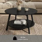 Honey Brown Round Coffee Table with 2 Tiers of Storage, Measuring 31.5 x 17.7 Inches, Ideal for the Living Room
