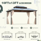 EROMMY Hardtop Gazebo,Outdoor Pergola with Double Roof & Netting & Curtains,Heavy Duty Canopy for Patio, Backyard, Pool party