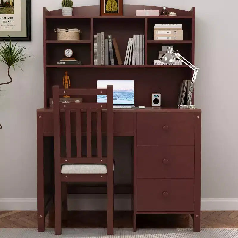 Scrivania moderna in legno per home office Okak con piano/sedia e libreria, scrivania da studio con spazio per adolescenti e studenti, per studio e ufficio