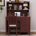 Scrivania moderna in legno per home office Okak con piano/sedia e libreria, scrivania da studio con spazio per adolescenti e studenti, per studio e ufficio