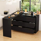 Smart Rotatable/Extendable Buffet Sideboard with 6 Drawers, Extended Countertop, Non-slip Mat, Rotating Dining Table, Kitchen Island Pantry