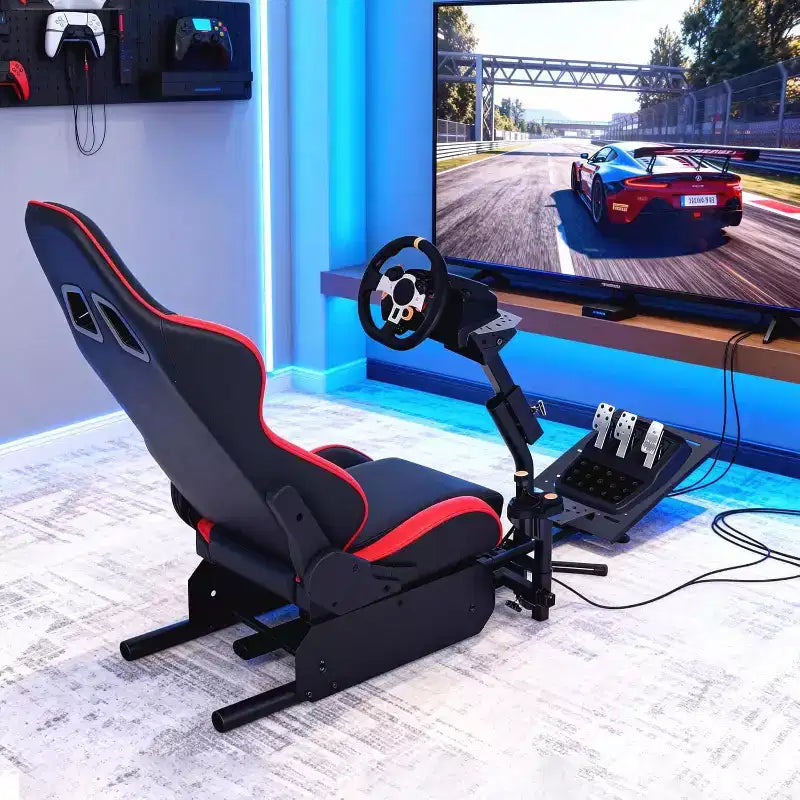 Cabina di guida pieghevole per simulatore di corse, supporto regolabile per volante G29/G920/G923, compatibile con Thrustmaster, Fanatec, Hori, Mad Catz, angolazione dei pedali regolabile
