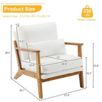 Poltrona d’accento imbottita in misto lino con gambe in legno e un cuscino, beige