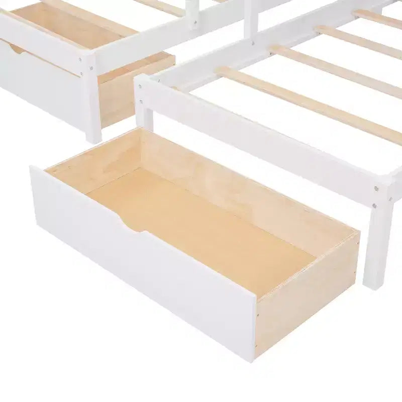 Lit superposé Whisen avec lit double au-dessus de deux lits une place, lit superposé triple en bois avec tiroirs et barrières de sécurité