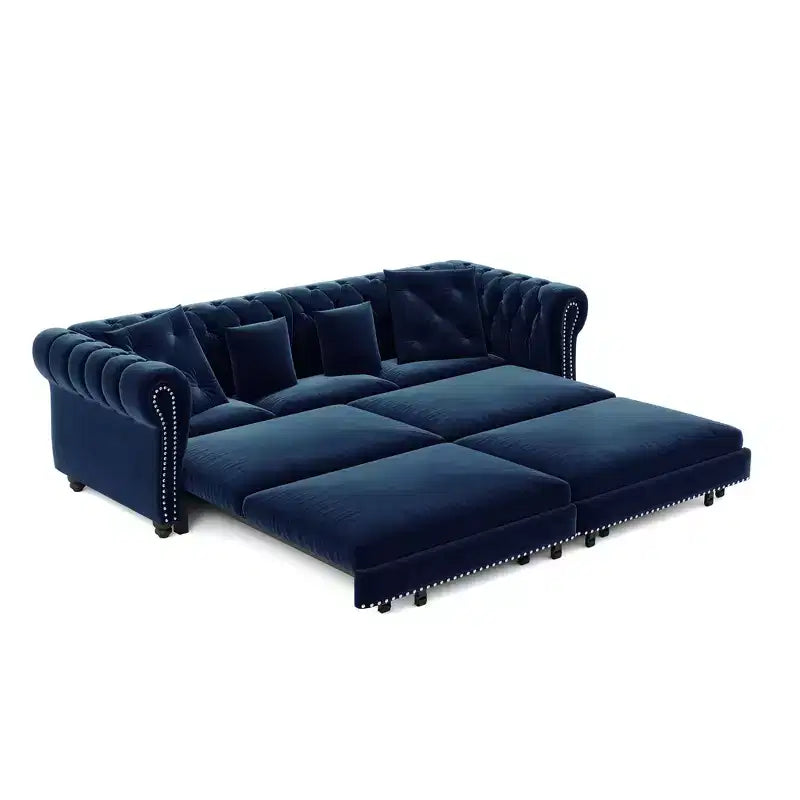 Canapé-lit escamotable et convertible Whisen en velours, format très grand lit, 3-en-1, avec ottoman amovible et design capitonné