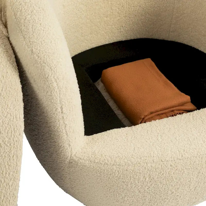 Fauteuil tonneau pivotant rembourré avec rangement, chaise d’appoint moderne pour salon, chambre, bureau ou coin lecture