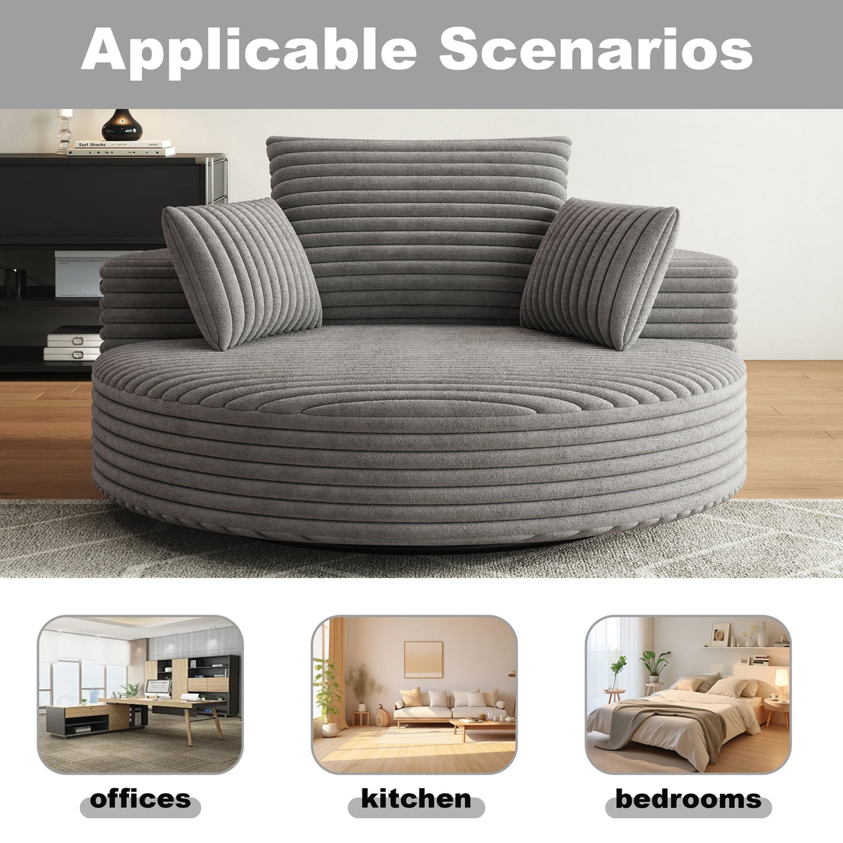 Fauteuil pivotant individuel en mousse et chenille côtelée