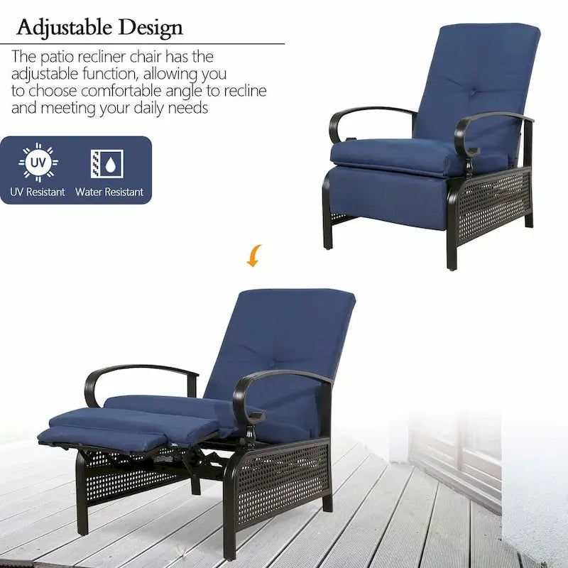 Poltrona reclinabile regolabile da giardino con cuscino - 38 (D) x 26.5 (W) x 38.5 (H) INCH