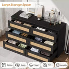 Cassettiera in rattan per camera da letto con 6 cassetti, cassettiera larga moderna in stile rustico da 47 pollici, mobile contenitore in legno per organizzare armadio, soggiorno e corridoio