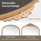 37 in. W x 71 in. H Classic Carved Arch Wood Frame with Rattan Bottom Wall Mirror in Brown