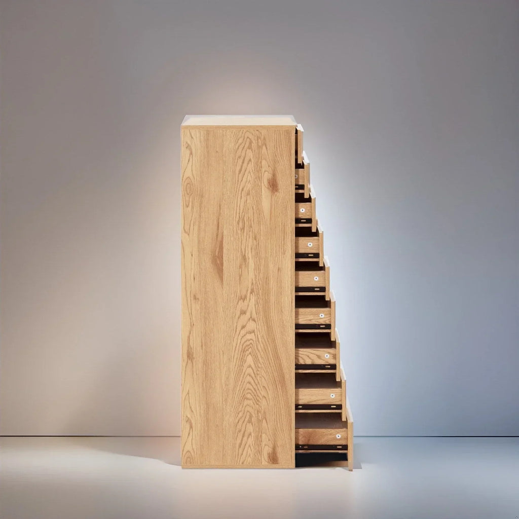 Meuble étroit en bois à 9 tiroirs avec tiroirs à coulissement fluide et étagère de rangement supérieure