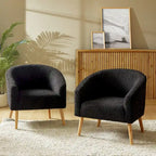 Fauteuil bouclé moderne Sheila de 30 W avec pieds en bois massif, lot de 2, par HULALA HOME
