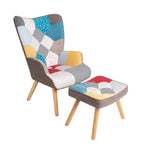 Fauteuil d’appoint avec pouf, ensemble fauteuil et pouf pour le salon, fauteuil d’appoint confortable avec accoudoirs pour la chambre, revêtement en tissu à motifs créatifs
