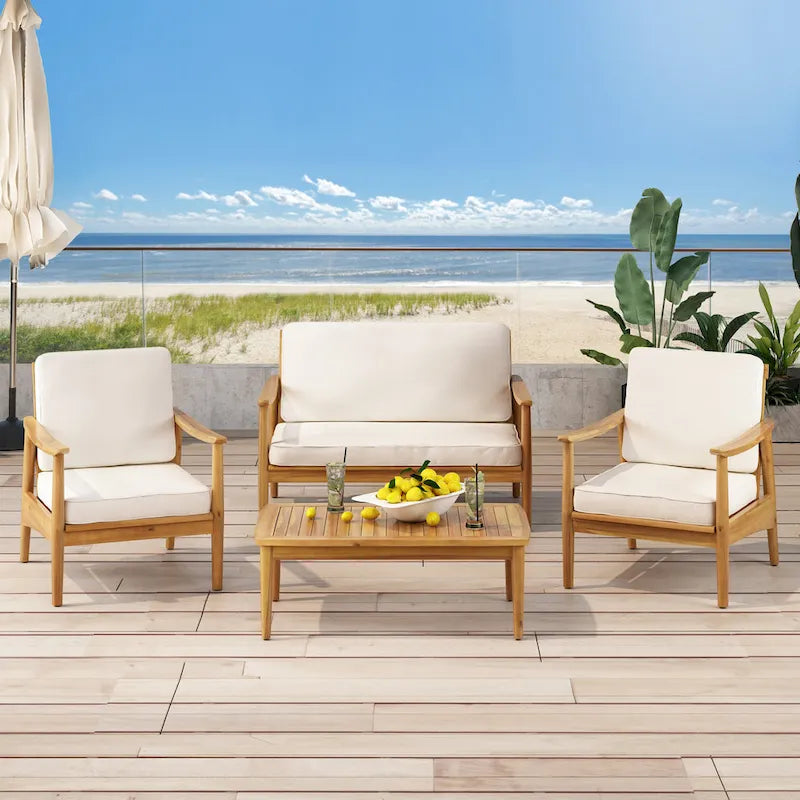 Ensemble de salon extérieur Willowbrook en bois d’acacia pour 4 personnes, par Christopher Knight Home