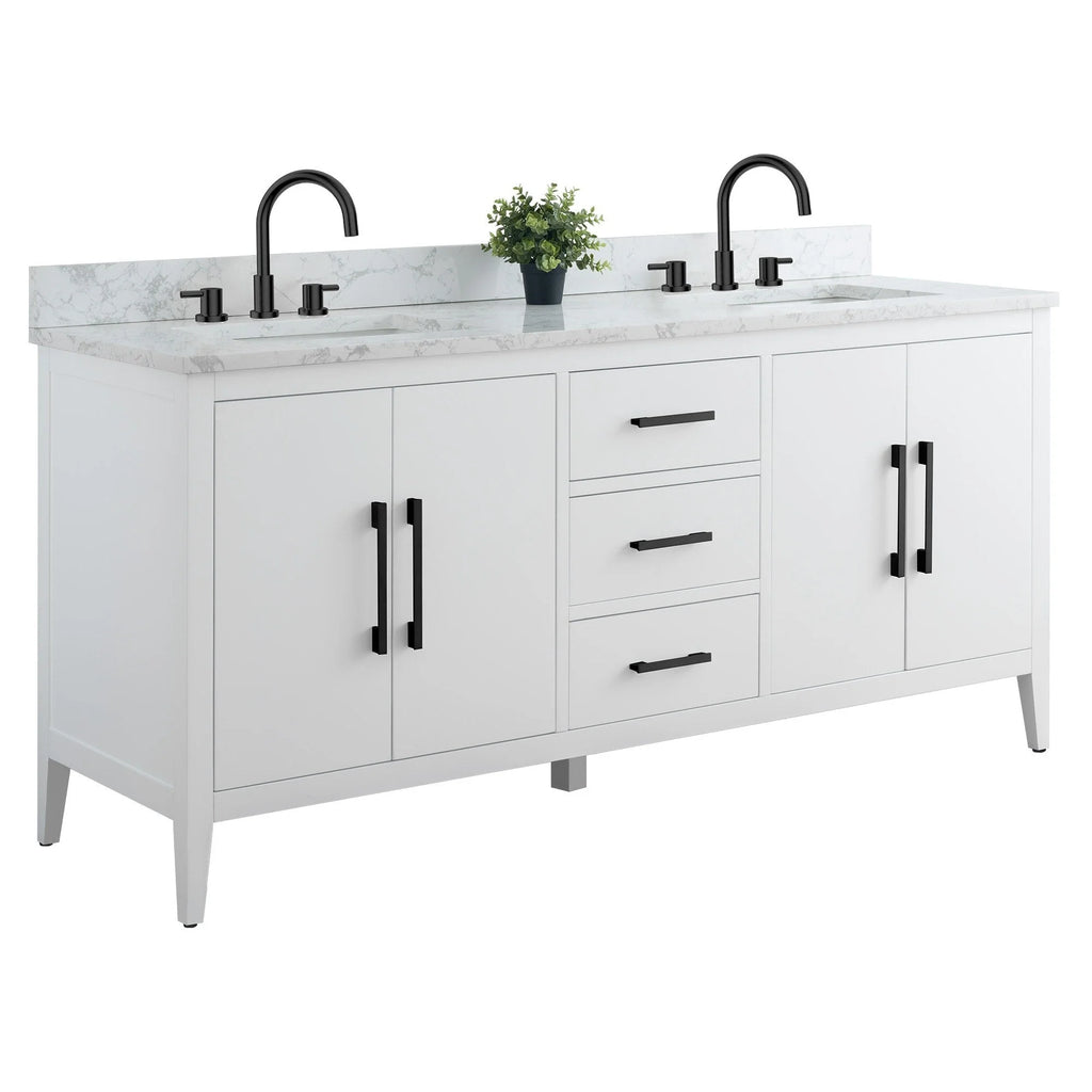 Meuble-lavabo Vanity Art 72 à double vasque avec plateau en marbre reconstitué