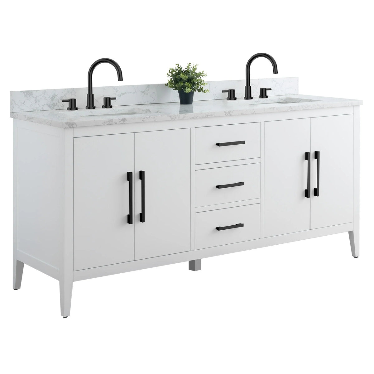 Meuble-lavabo Vanity Art 72 à double vasque avec plateau en marbre reconstitué