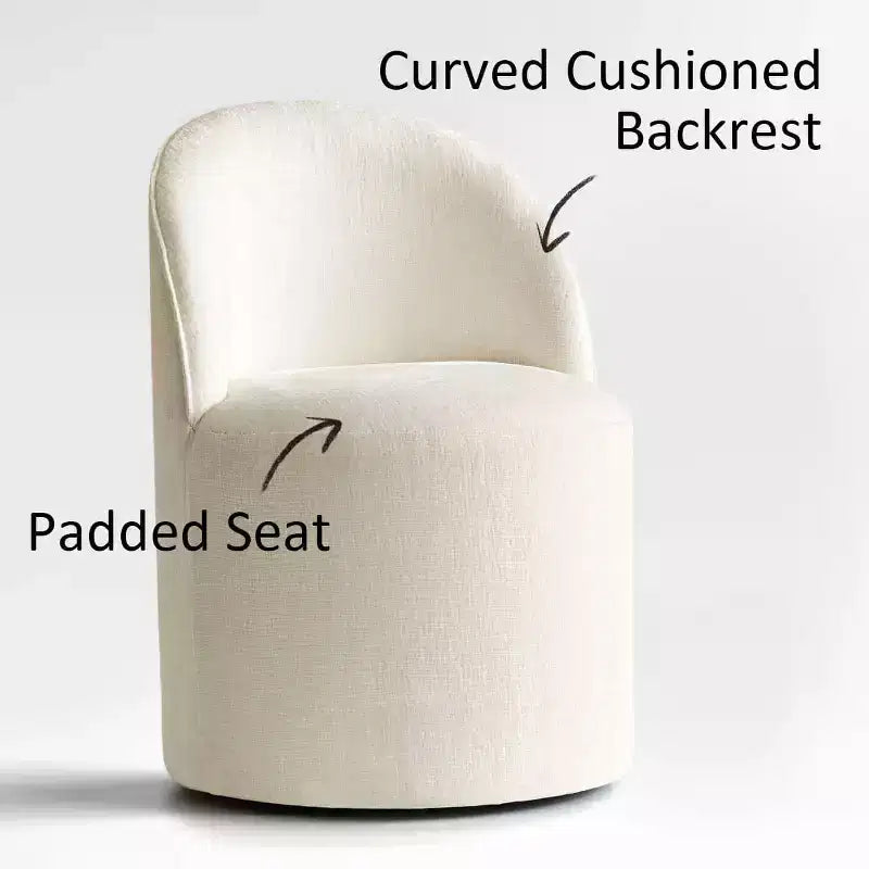 Ensemble de table à manger moderne pour 6 personnes, table ronde à piètement central, fauteuils tonneau pivotants à roulettes, chenille texturée - Panipeachy