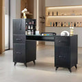 Table de manucure moderne noire et rose avec plateau en verre et repose-poignets, poste individuel