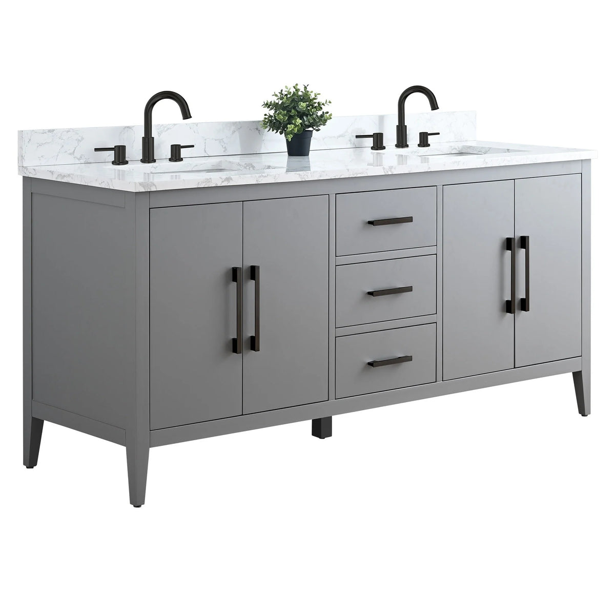 Meuble-lavabo Vanity Art 72 à double vasque avec plateau en marbre reconstitué