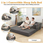 Canapé-lit pliant Dyonery 78 convertible en canapé en velours côtelé, format king, couchage au sol, 4-en-1, canapé modulaire à combiner soi-même, confortable et dépliant