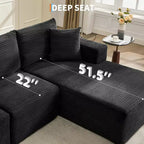 108 modernes Sofa, 3-Sitzer-Sofa in L-Form mit Polsterbezug und Kissen, Sofa mit tiefer Sitzfläche, keine Montage erforderlich