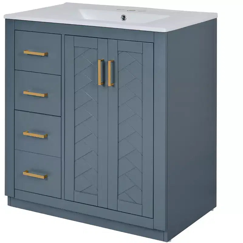 Meuble-lavabo de salle de bains simple de 30 pouces avec meuble et 3 tiroirs ??Noir / Bleu / Vert / Indigo / Blanc