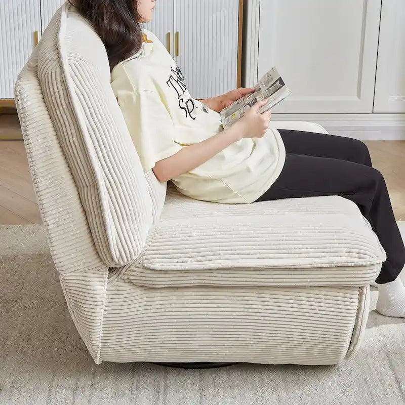 Drehbarer Cord-Sessel mit Gleitfunktion und Liegefunktion, Fußstütze für das Wohnzimmer