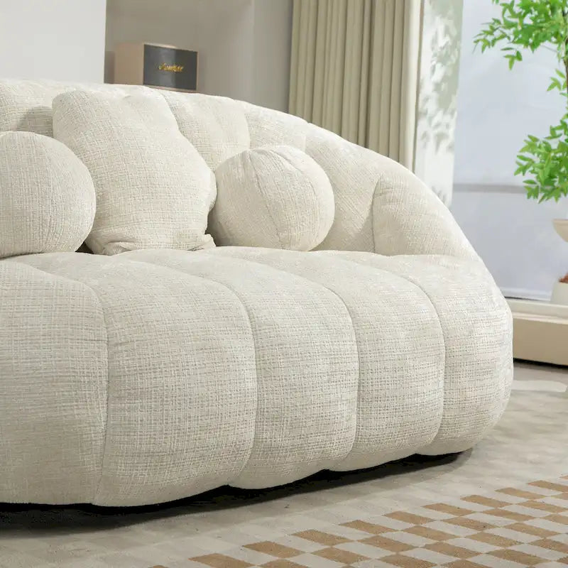 Fauteuil lounge blanc de 63,78 po, revêtu de chenille avec mousse haute densité