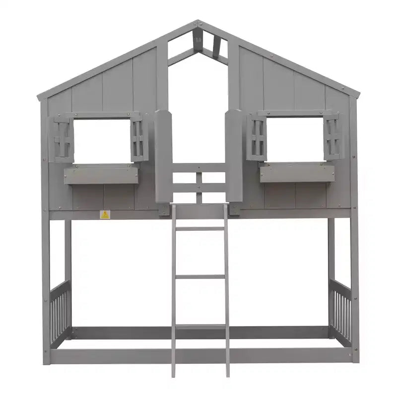Letto a soppalco matrimoniale singolo a forma di casetta, letto rialzato in legno tipo casetta con scaletta e sponde di sicurezza per bambini