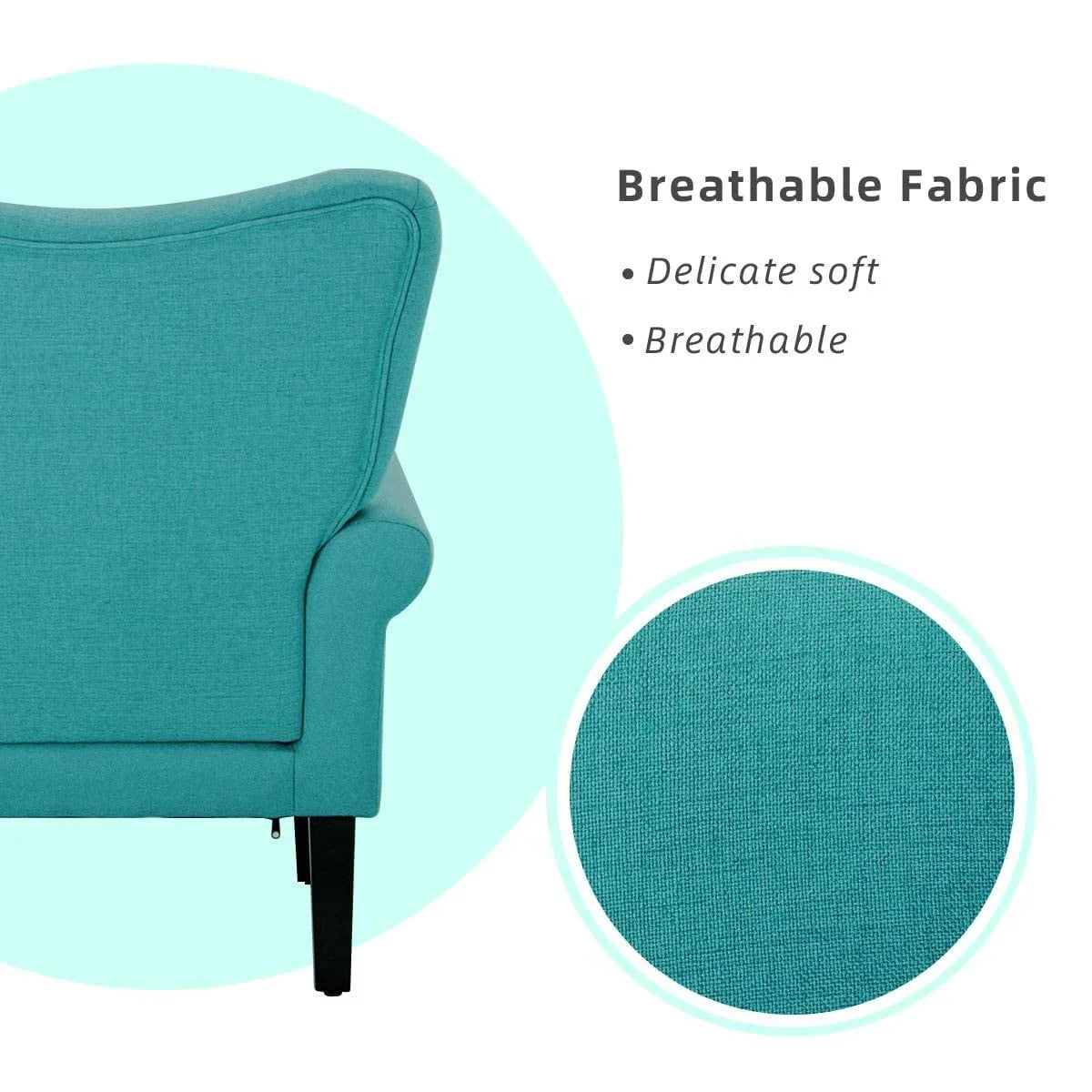 Fauteuil d’appoint moderne Erommy, fauteuil à dossier haut, canapé une place en tissu rembourré avec boutons et pieds en bois pour le salon
